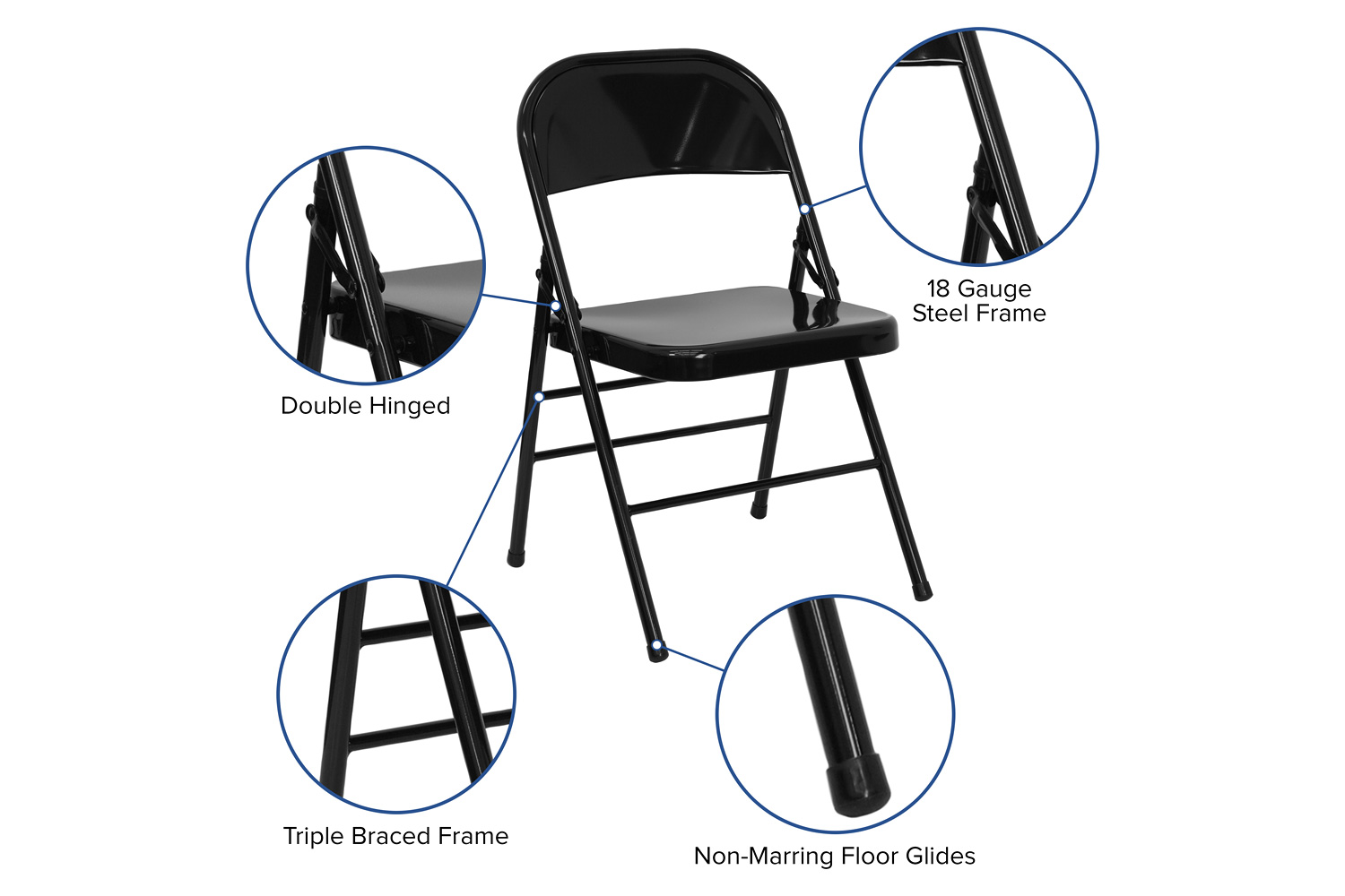 BLNK™ HERCULES Series Triple Braced and Double Hinged Metal Folding Chair - Black