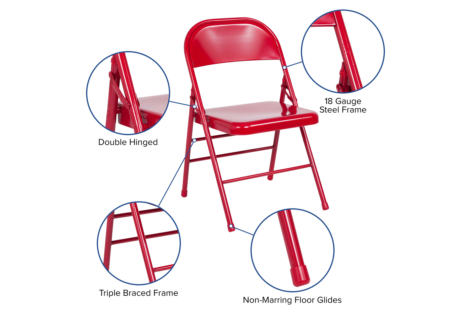 BLNK™ HERCULES Series Triple Braced and Double Hinged Metal Folding Chair - Red