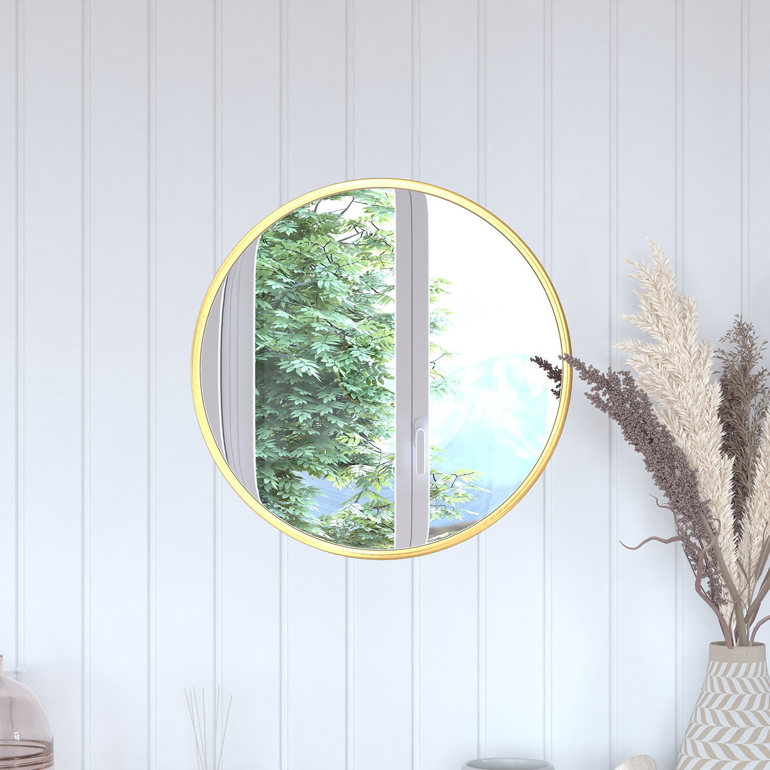 BLNK Julianne Style 2 Round Metal Framed Wall Mirror - Gold, 20"D