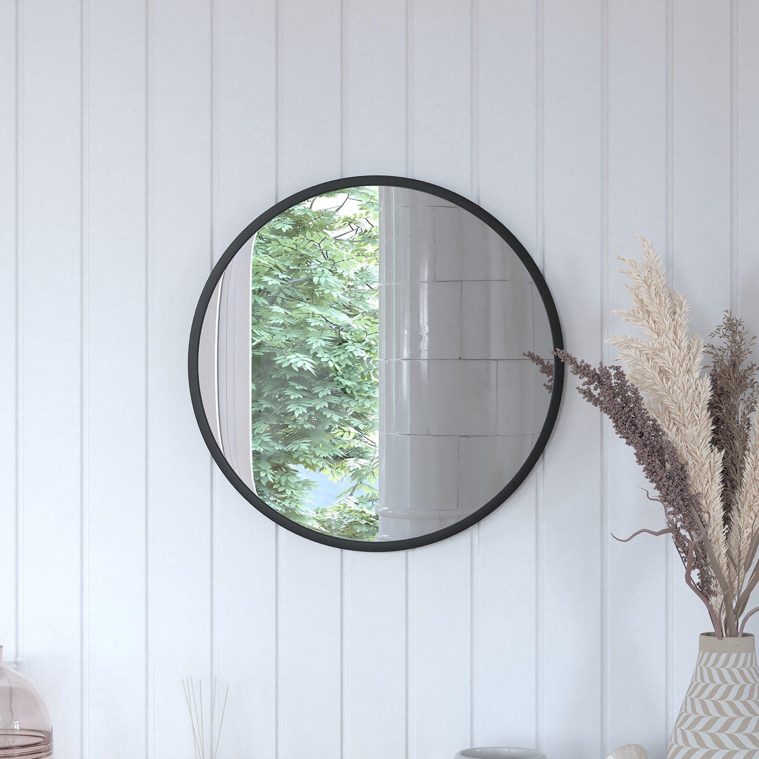 BLNK Julianne Style 2 Round Metal Framed Wall Mirror - Black, 20"D