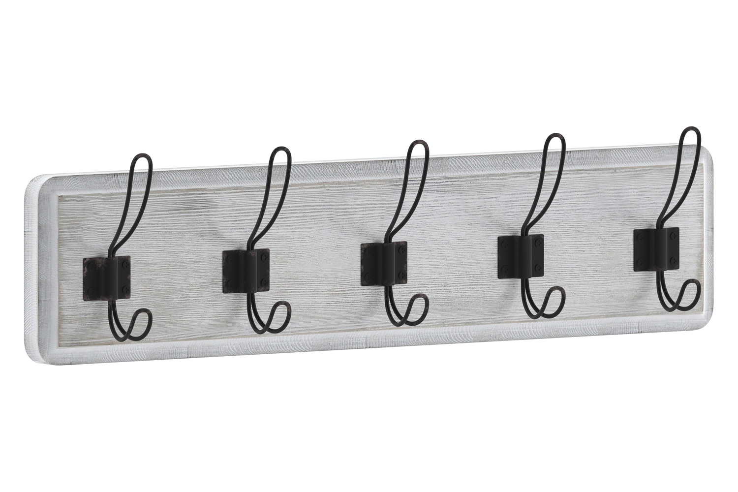 BLNK™ Daly Wall Mounted Solid Pine Wood Storage Rack with 5 Hooks - Whitewashed