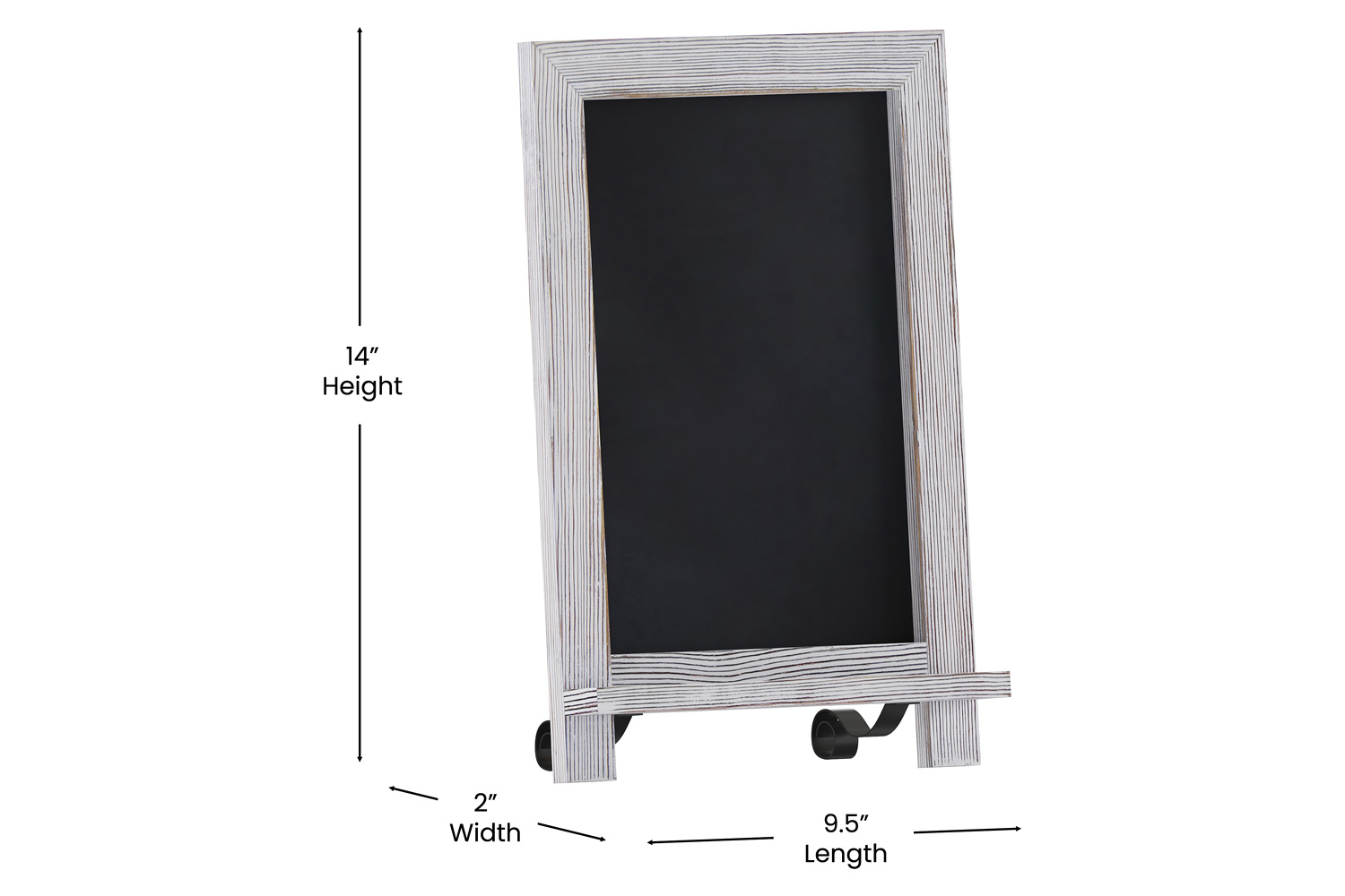 BLNK Canterbury Whitewashed Tabletop Magnetic Chalkboard Sign with Metal Scrolled Legs - 9.5"W x 14"H