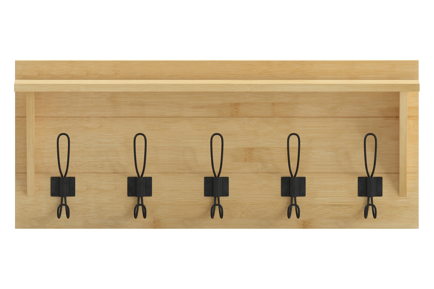 BLNK Daly Wall Mounted Solid Pine Wood Storage Rack with Upper Shelf and 5 Hooks - Bamboo