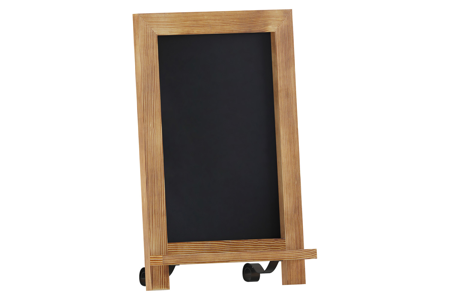 BLNK Canterbury Torched Wood Tabletop Magnetic Chalkboard Sign with Metal Scrolled Legs - 9.5"W x 14"H