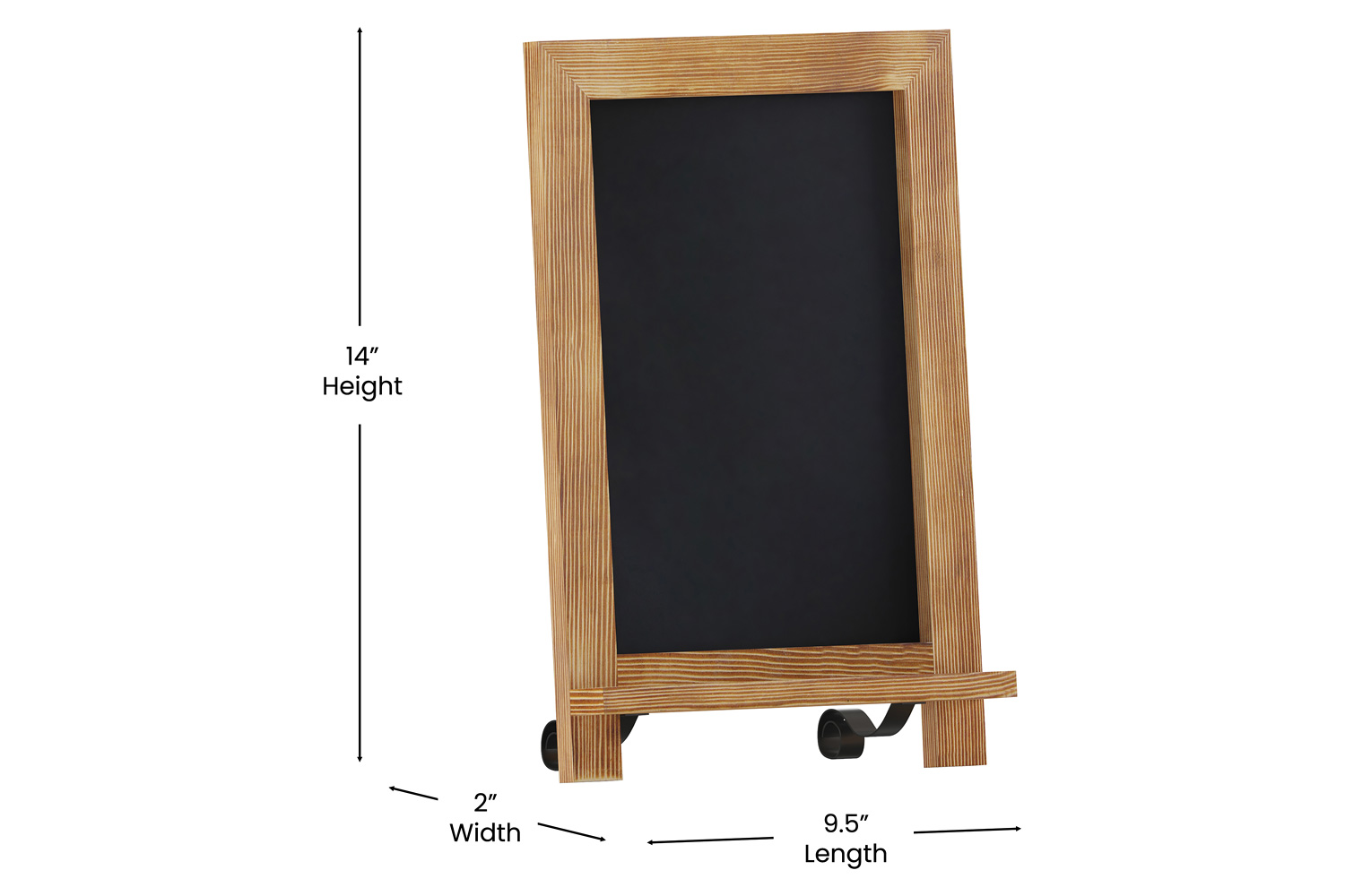 BLNK Canterbury Torched Wood Tabletop Magnetic Chalkboard Sign with Metal Scrolled Legs - 9.5"W x 14"H