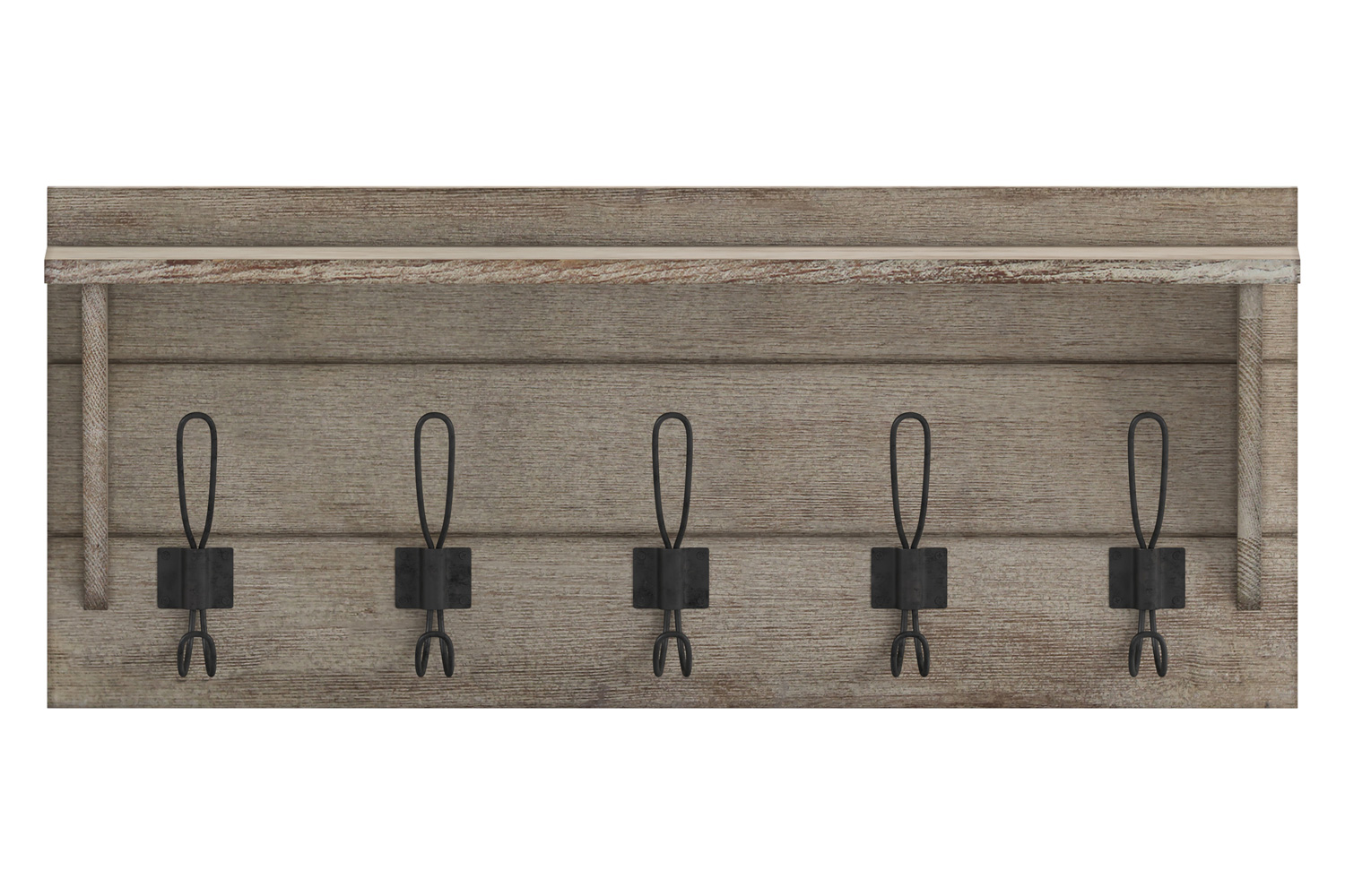 BLNK Daly Wall Mounted Solid Pine Wood Storage Rack with Upper Shelf and 5 Hooks - Weathered