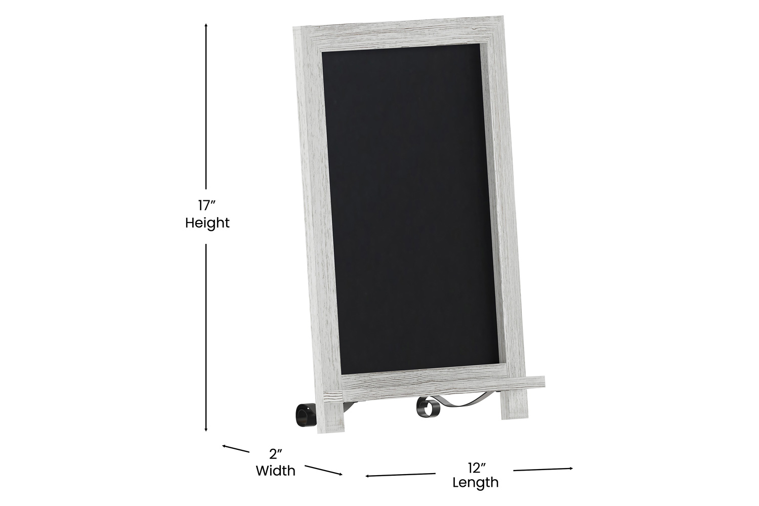 BLNK Canterbury Whitewashed Tabletop Magnetic Chalkboard Sign with Metal Scrolled Legs - 12"W x 17"H