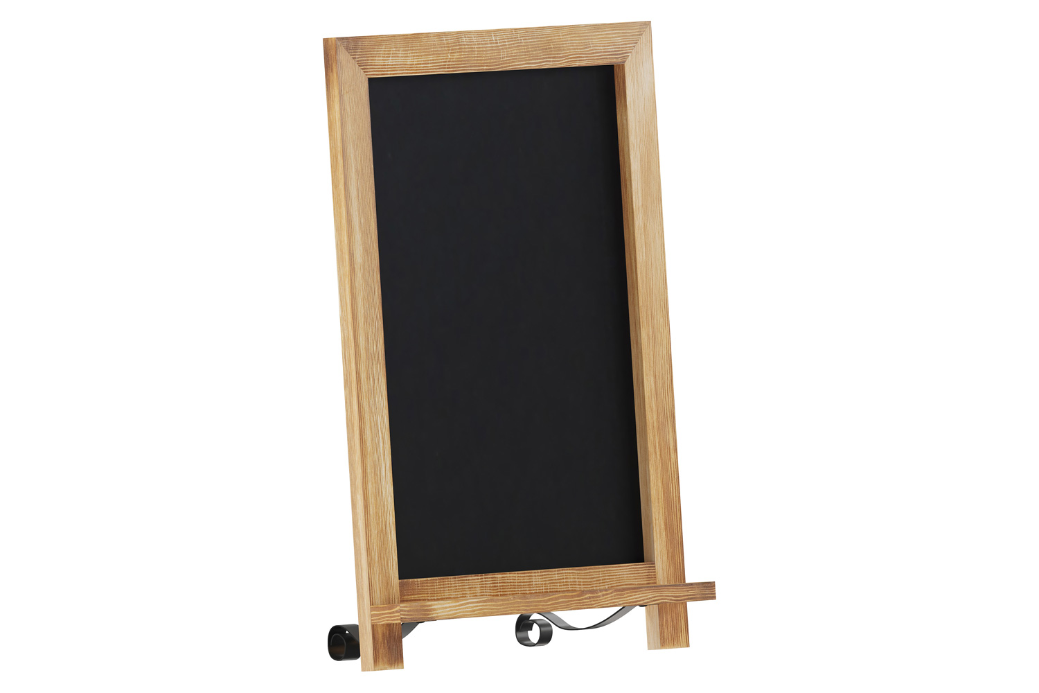 BLNK Canterbury Torched Wood Tabletop Magnetic Chalkboard Sign with Metal Scrolled Legs - 12"W x 17"H