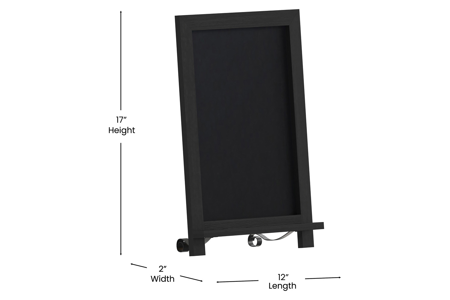 BLNK Canterbury Black Tabletop Magnetic Chalkboard Sign with Metal Scrolled Legs - 12"W x 17"H