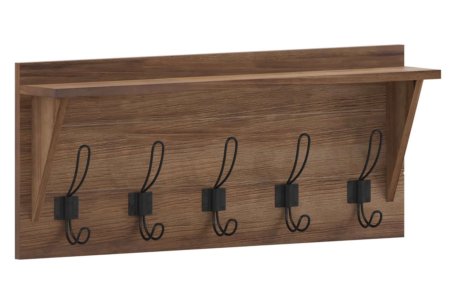 BLNK™ Daly Wall Mounted Solid Pine Wood Storage Rack with Upper Shelf and 5 Hooks - Rustic Brown