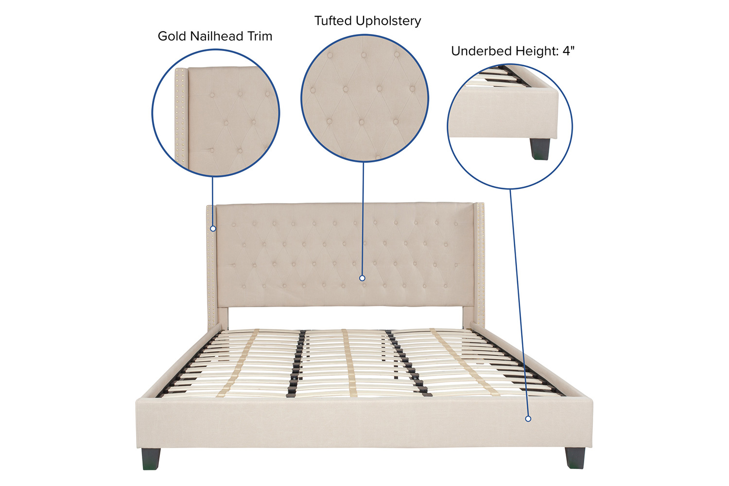 BLNK Riverdale Tufted Upholstered Platform Bed - Beige, King Size