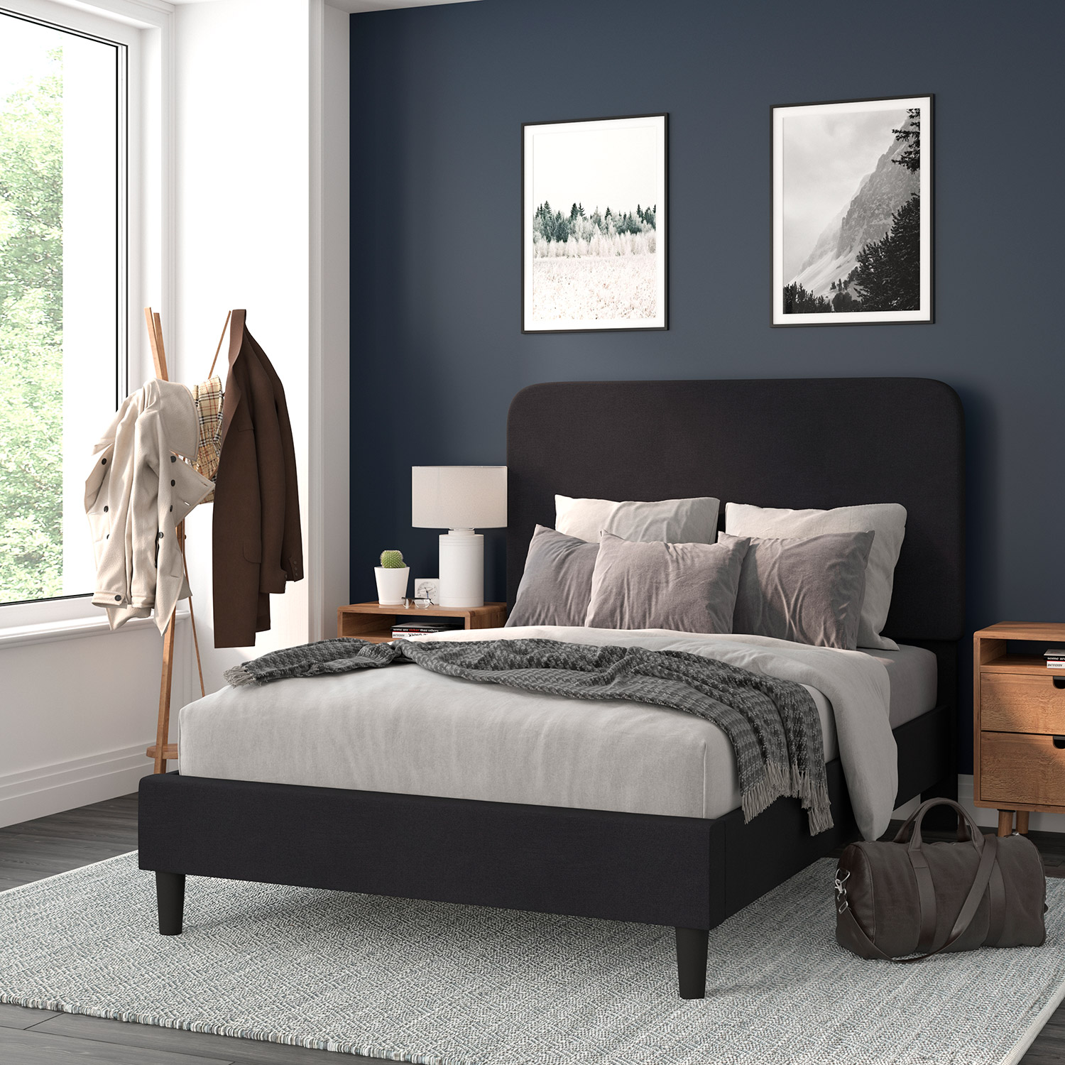 BLNK - Addison Upholstered Platform Bed with Rounded Edges Headboard