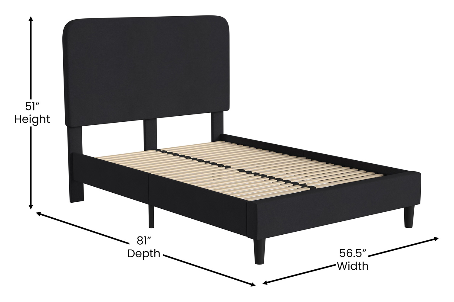 BLNK Addison Upholstered Platform Bed with Rounded Edges Headboard - Charcoal, Full Size