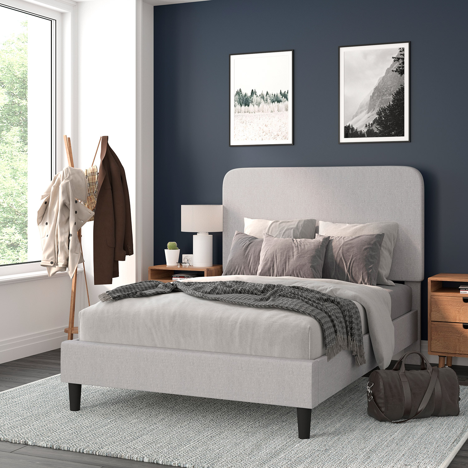 BLNK - Addison Upholstered Platform Bed with Rounded Edges Headboard