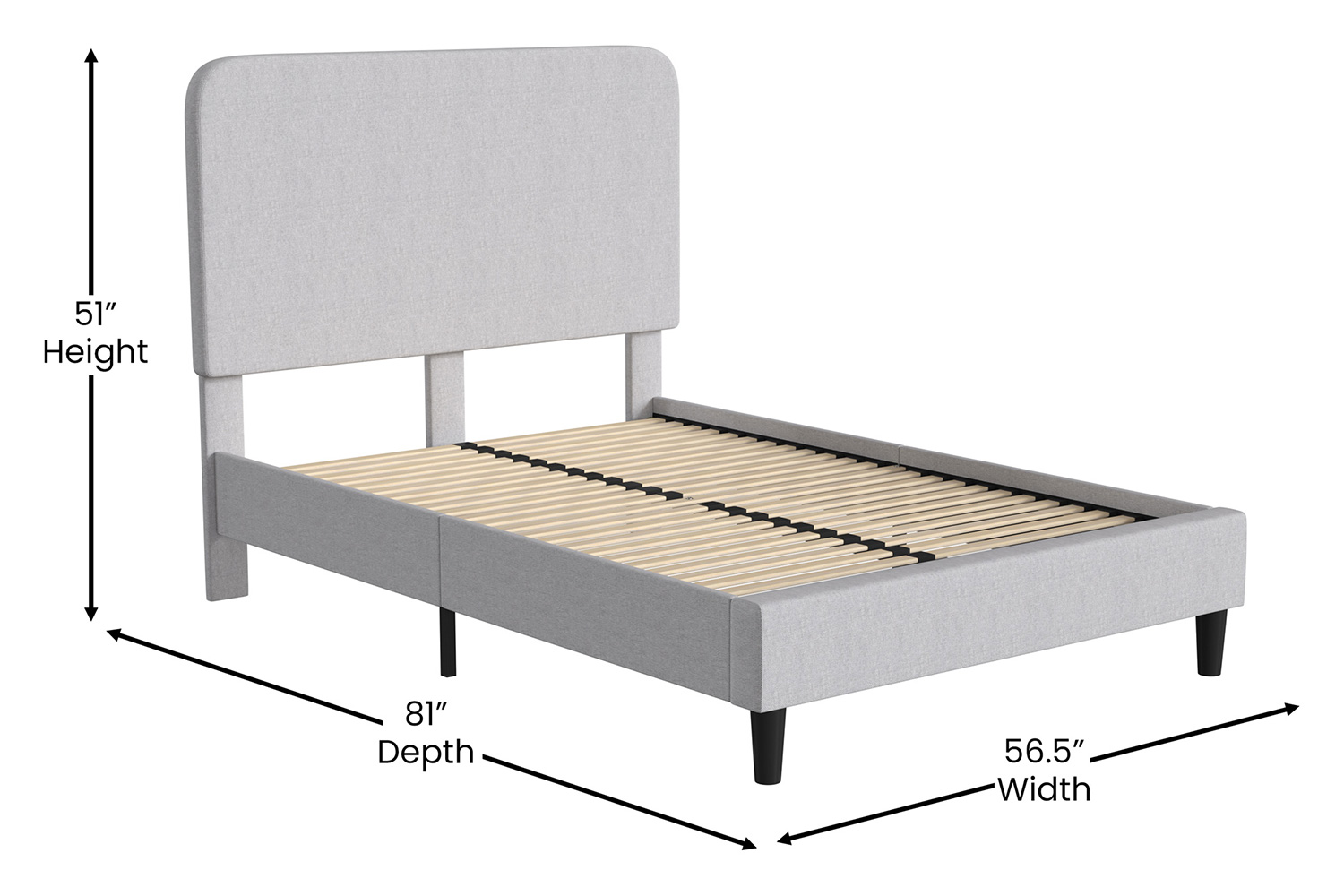 BLNK Addison Upholstered Platform Bed with Rounded Edges Headboard - Light Gray, Full Size