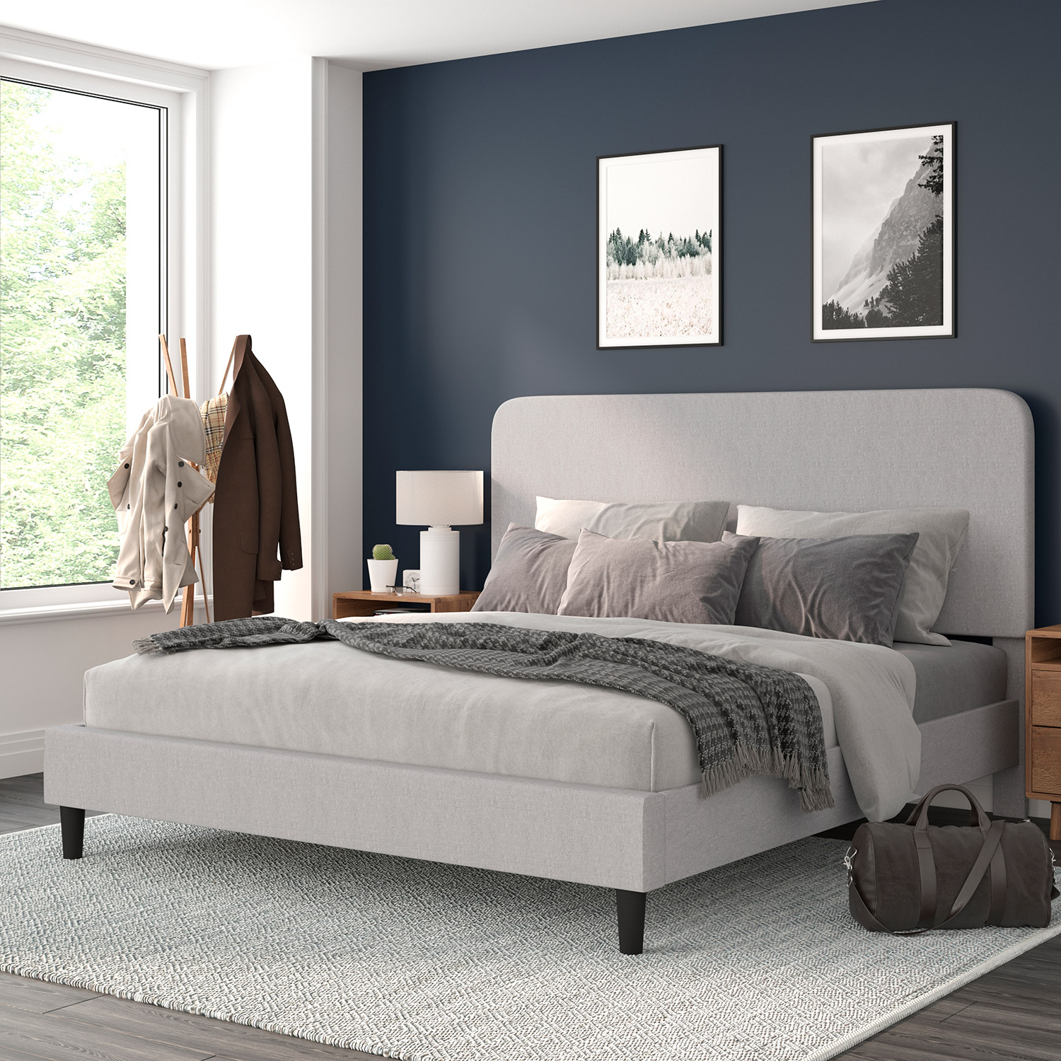 BLNK - Addison Upholstered Platform Bed with Rounded Edges Headboard