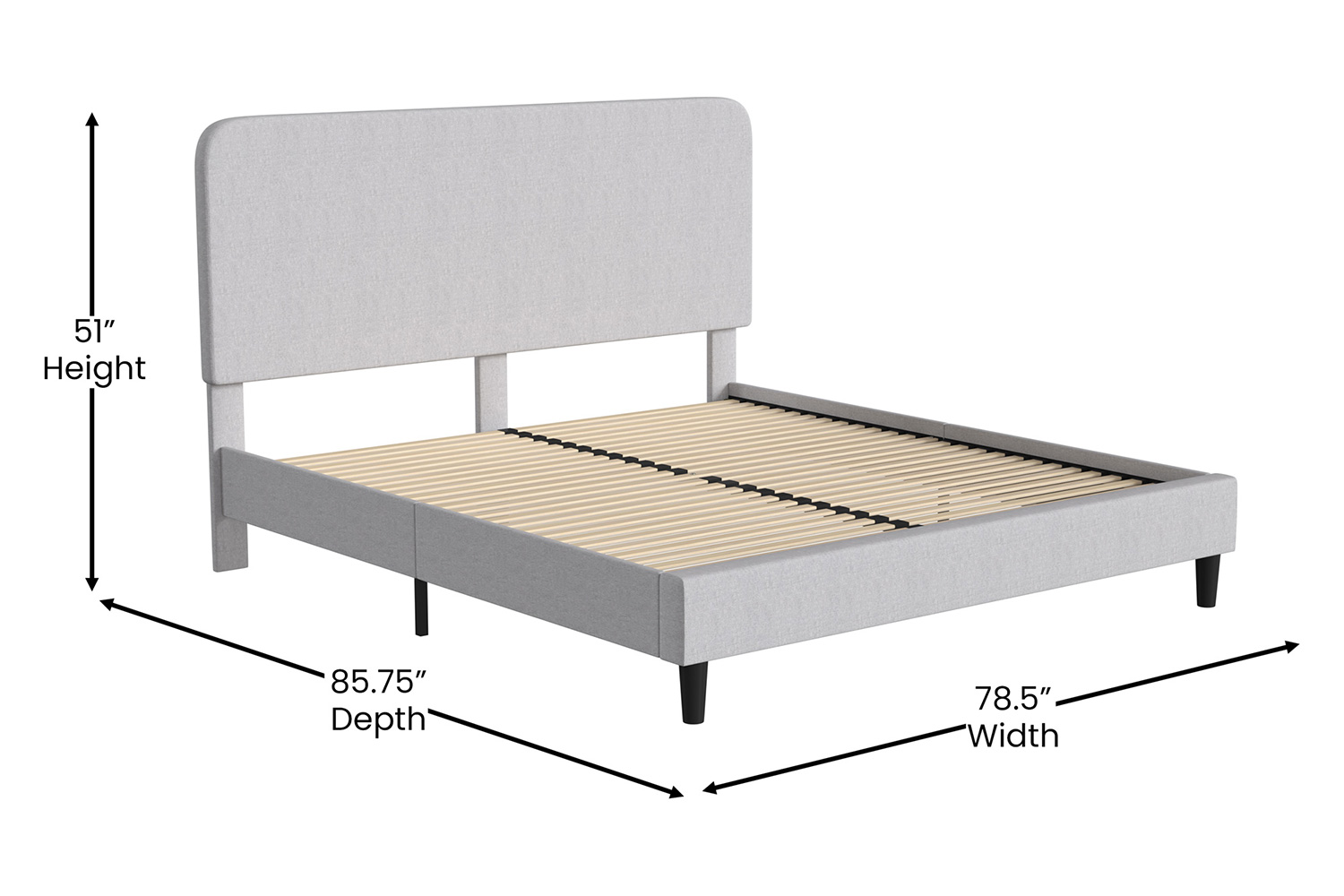 BLNK Addison Upholstered Platform Bed with Rounded Edges Headboard - Light Gray, King Size