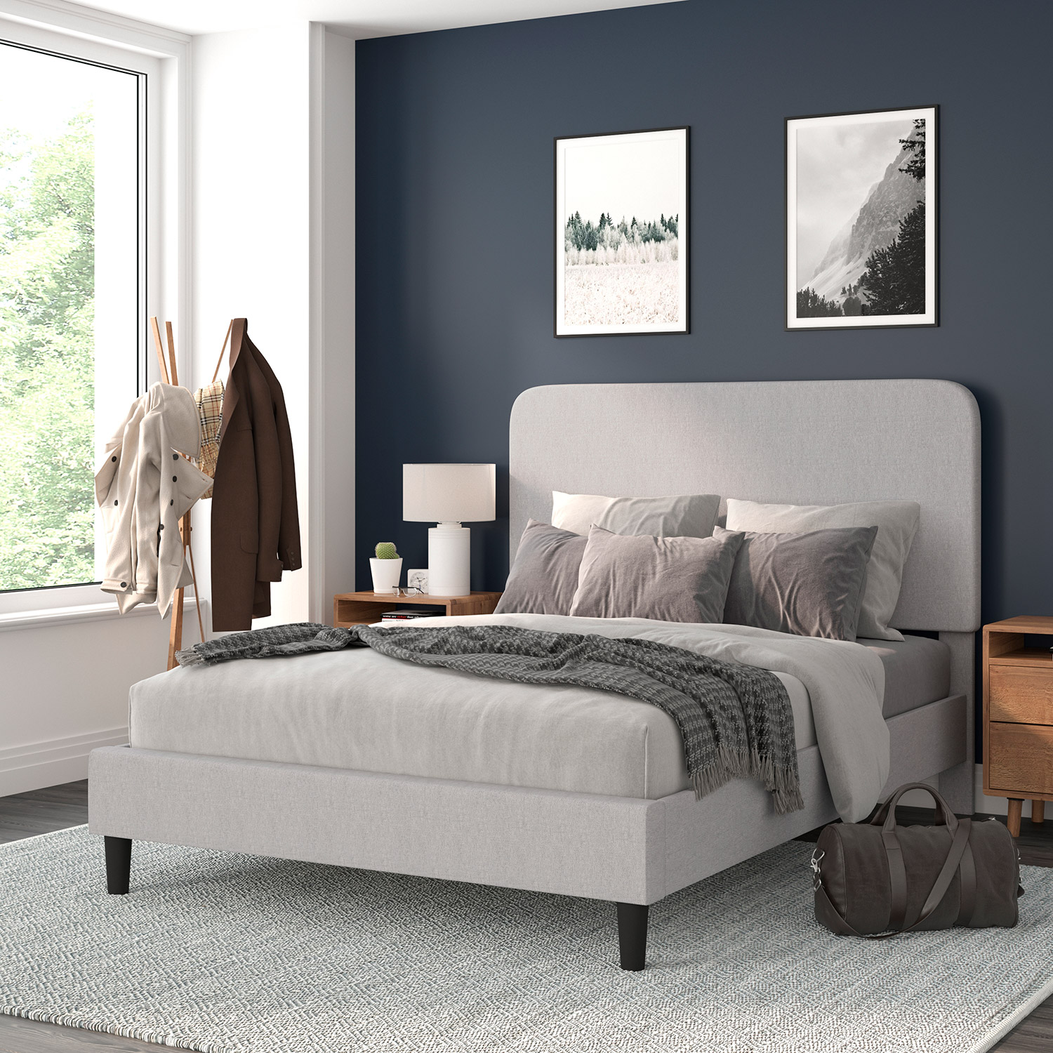 BLNK - Addison Upholstered Platform Bed with Rounded Edges Headboard