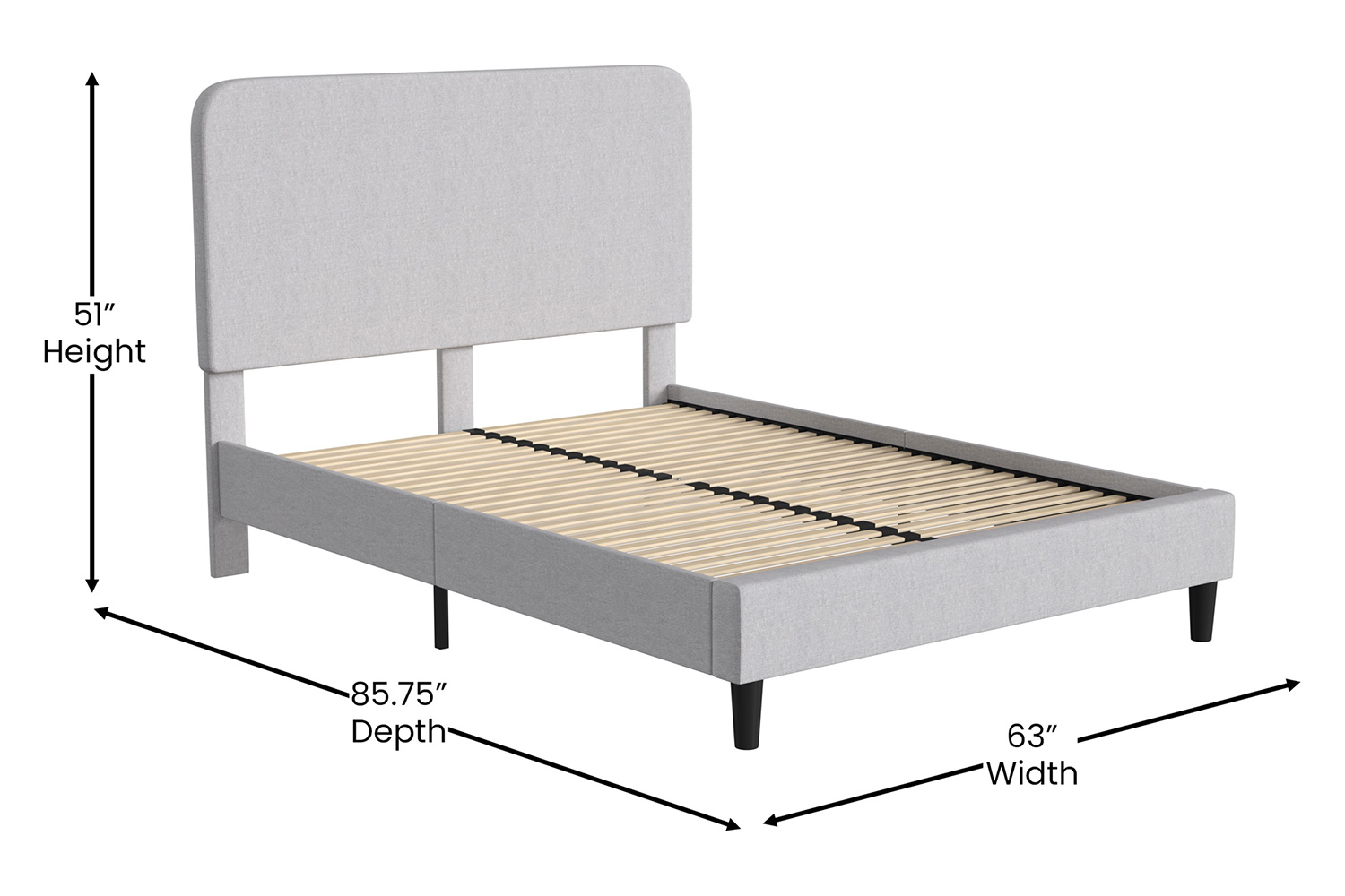 BLNK Addison Upholstered Platform Bed with Rounded Edges Headboard - Light Gray, Queen Size