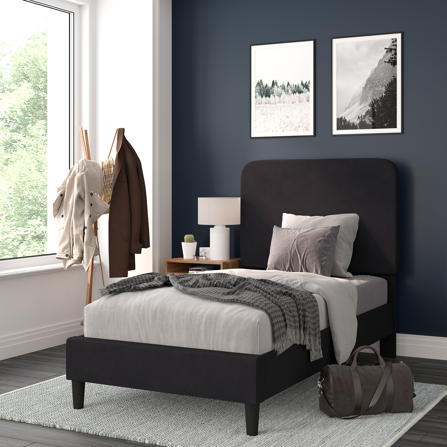 BLNK - Addison Upholstered Platform Bed with Rounded Edges Headboard