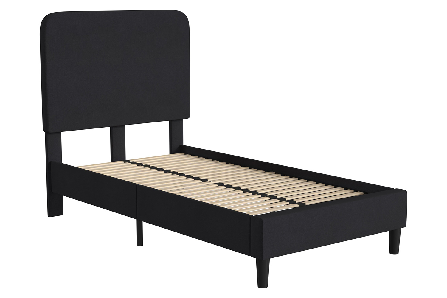 BLNK Addison Upholstered Platform Bed with Rounded Edges Headboard - Charcoal, Twin Size