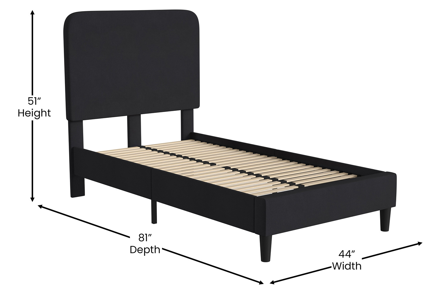 BLNK Addison Upholstered Platform Bed with Rounded Edges Headboard - Charcoal, Twin Size