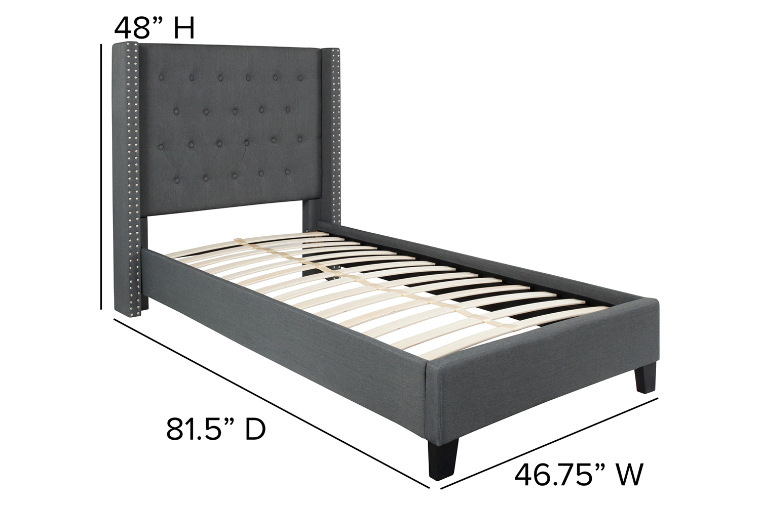 BLNK Riverdale Tufted Upholstered Platform Bed - Dark Gray, Twin Size