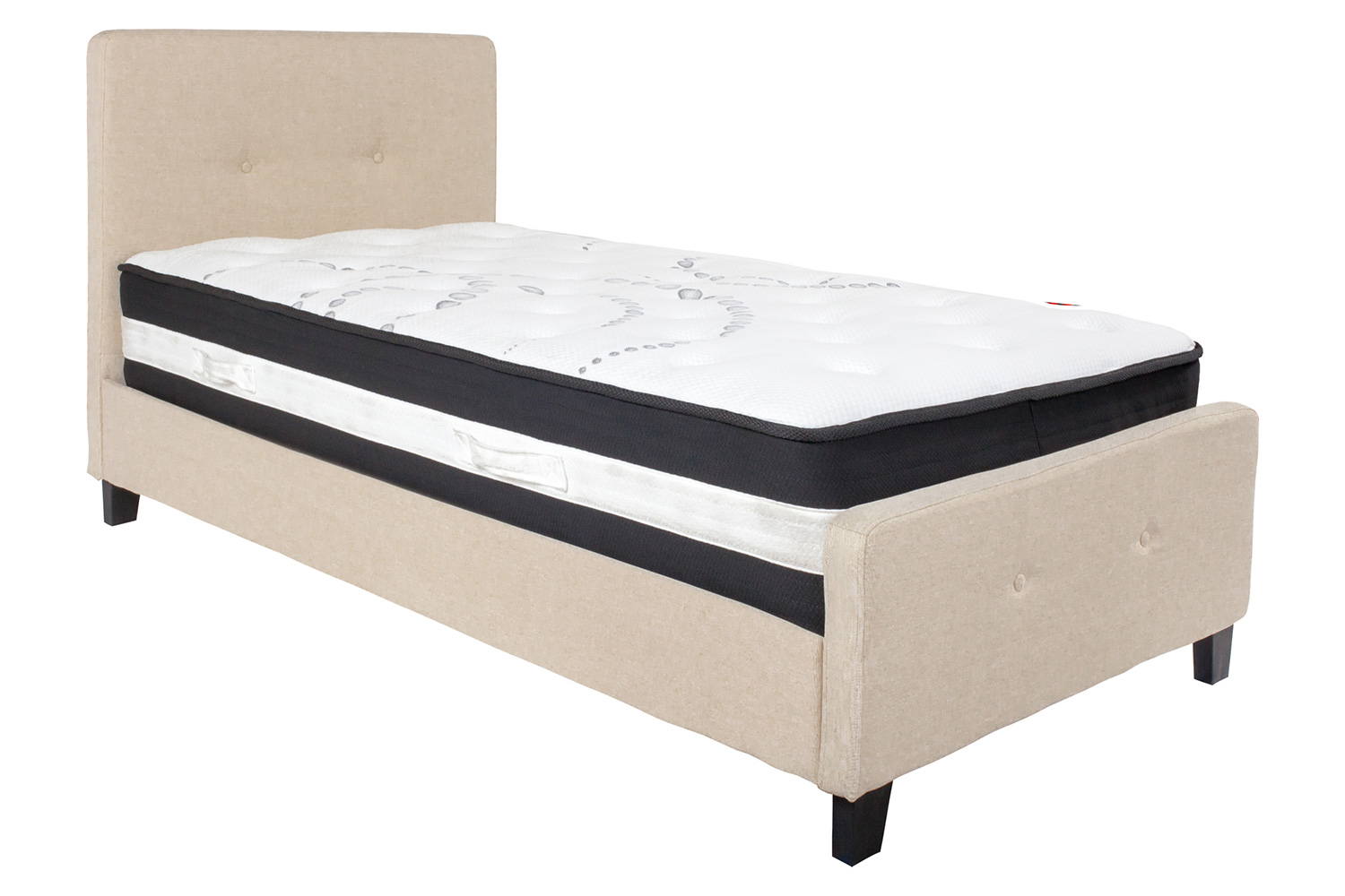 BLNK Tribeca Tufted Upholstered Platform Bed with Pocket Spring Mattress - Beige, Twin Size