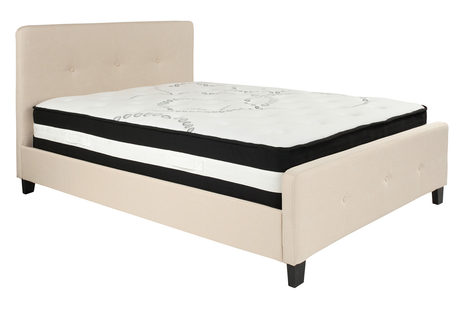 BLNK Tribeca Tufted Upholstered Platform Bed with Pocket Spring Mattress - Beige, Full Size