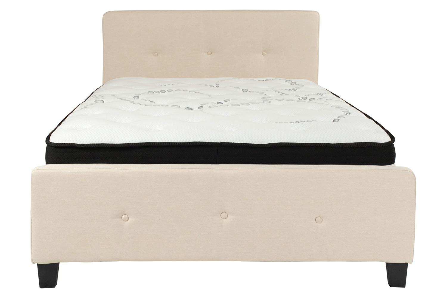 BLNK Tribeca Tufted Upholstered Platform Bed with Pocket Spring Mattress - Beige, Full Size