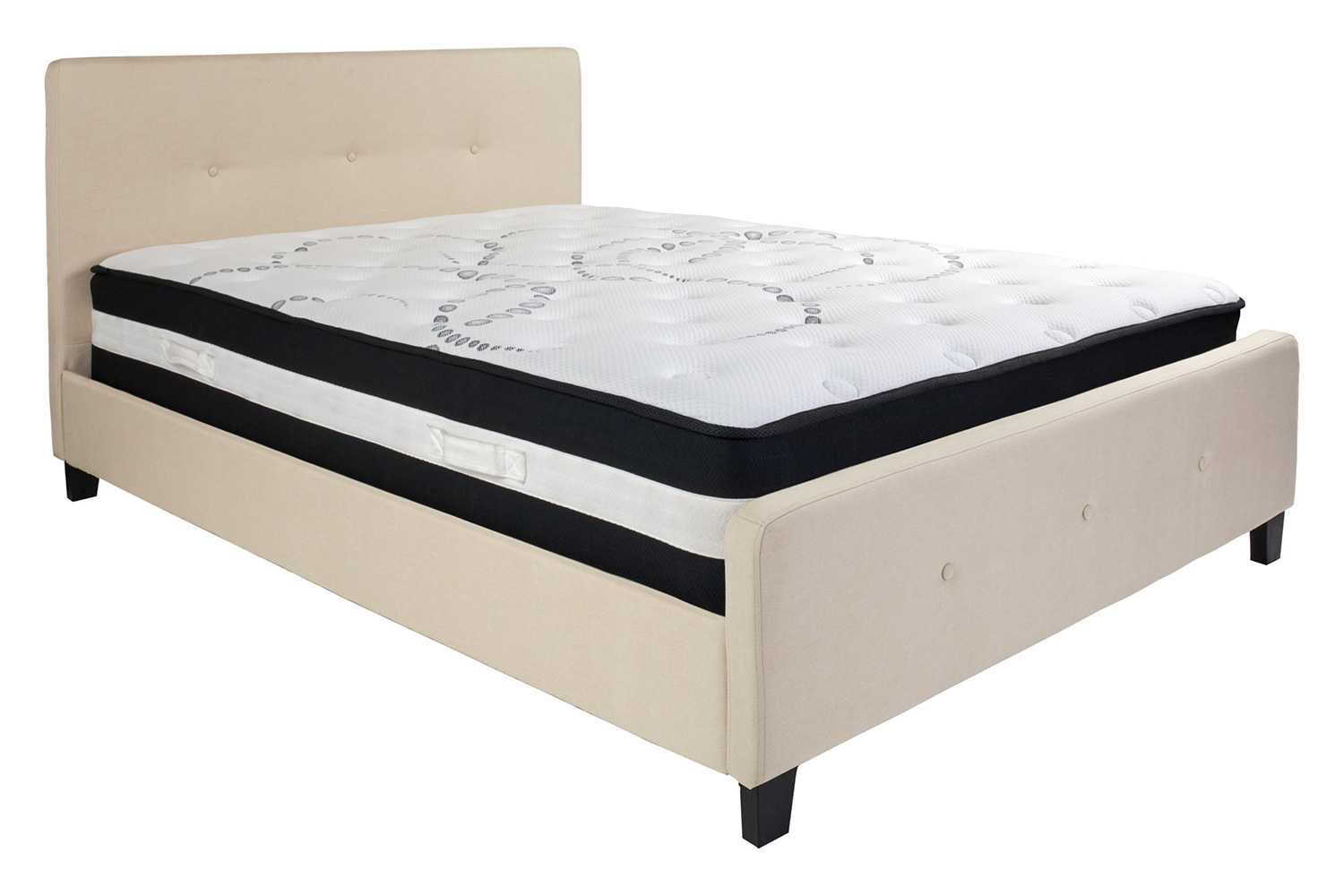 BLNK Tribeca Tufted Upholstered Platform Bed with Pocket Spring Mattress - Beige, Queen Size