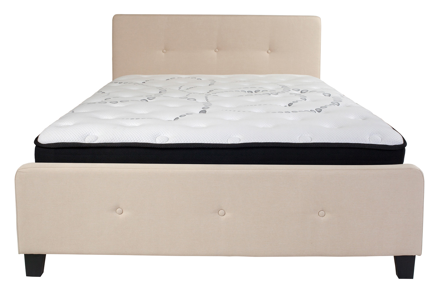 BLNK Tribeca Tufted Upholstered Platform Bed with Pocket Spring Mattress - Beige, Queen Size