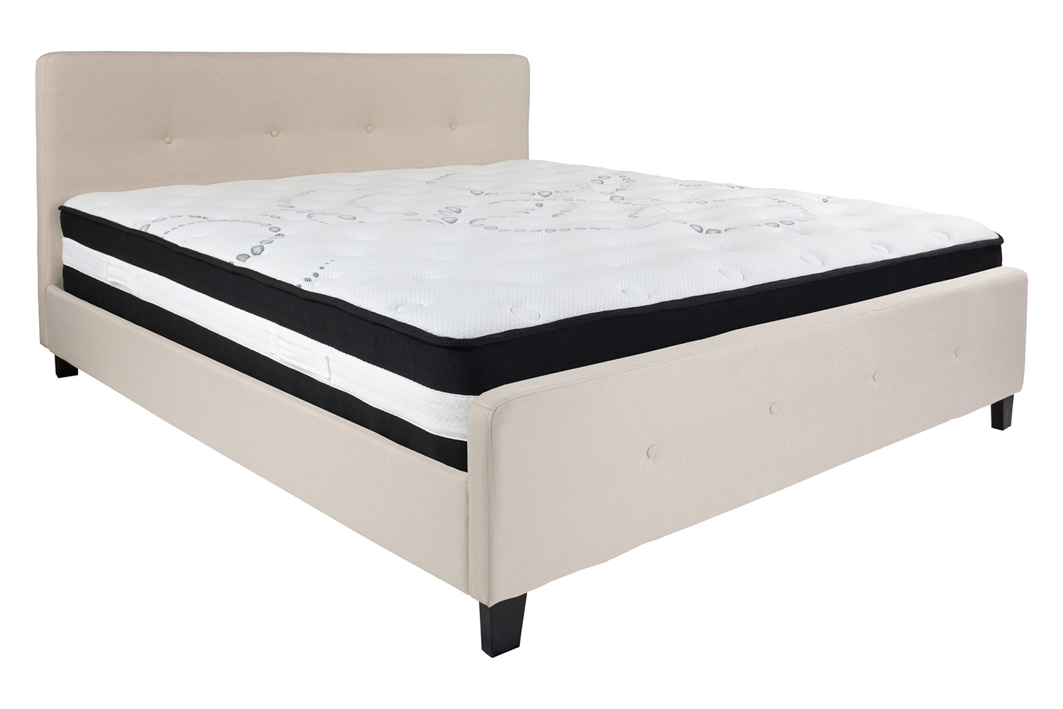 BLNK Tribeca Tufted Upholstered Platform Bed with Pocket Spring Mattress - Beige, King Size