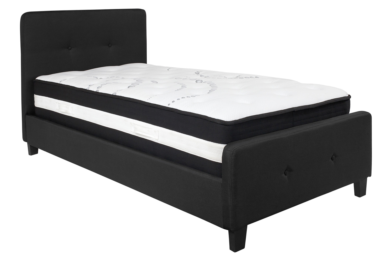 BLNK Tribeca Tufted Upholstered Platform Bed with Pocket Spring Mattress - Black, Twin Size