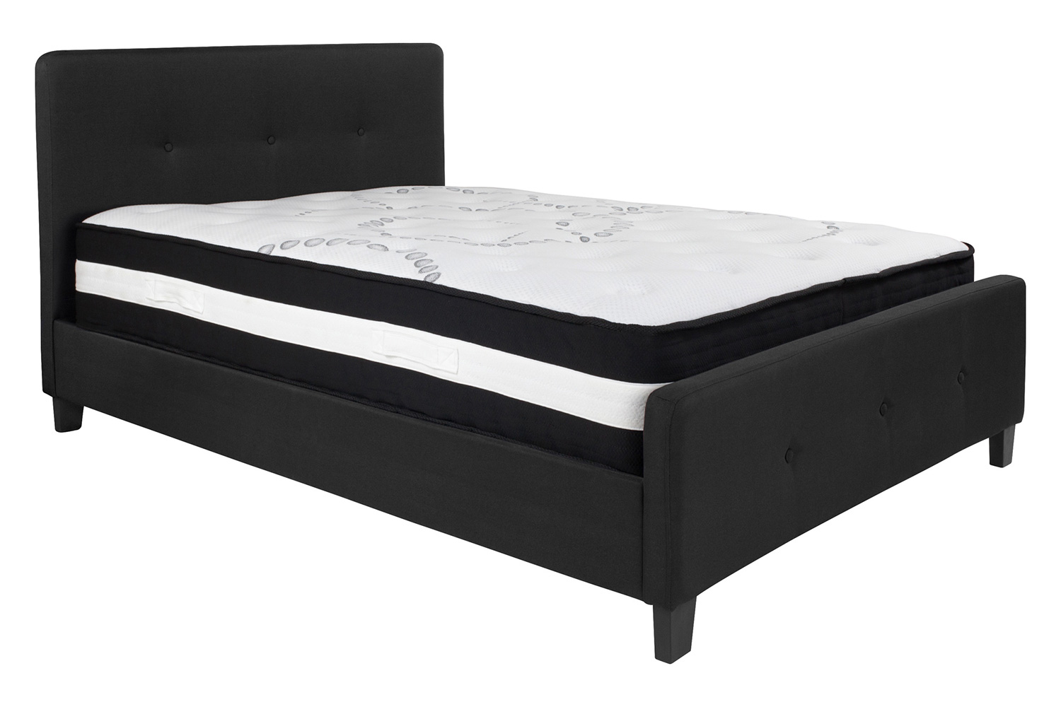 BLNK Tribeca Tufted Upholstered Platform Bed with Pocket Spring Mattress - Black, Full Size