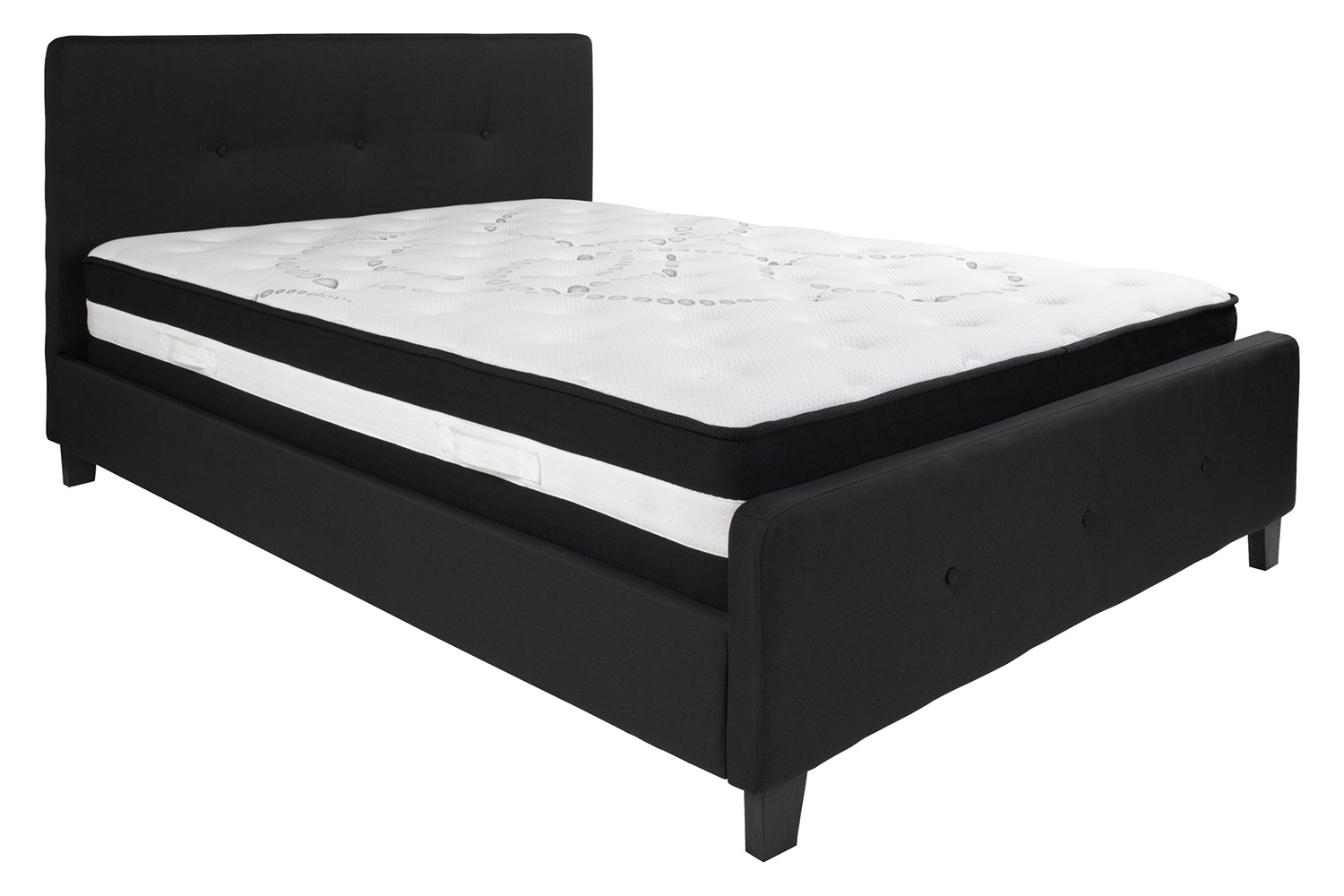 BLNK Tribeca Tufted Upholstered Platform Bed with Pocket Spring Mattress - Black, Queen Size