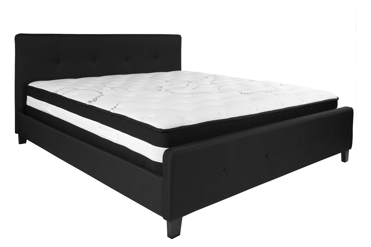 BLNK Tribeca Tufted Upholstered Platform Bed with Pocket Spring Mattress - Black, King Size