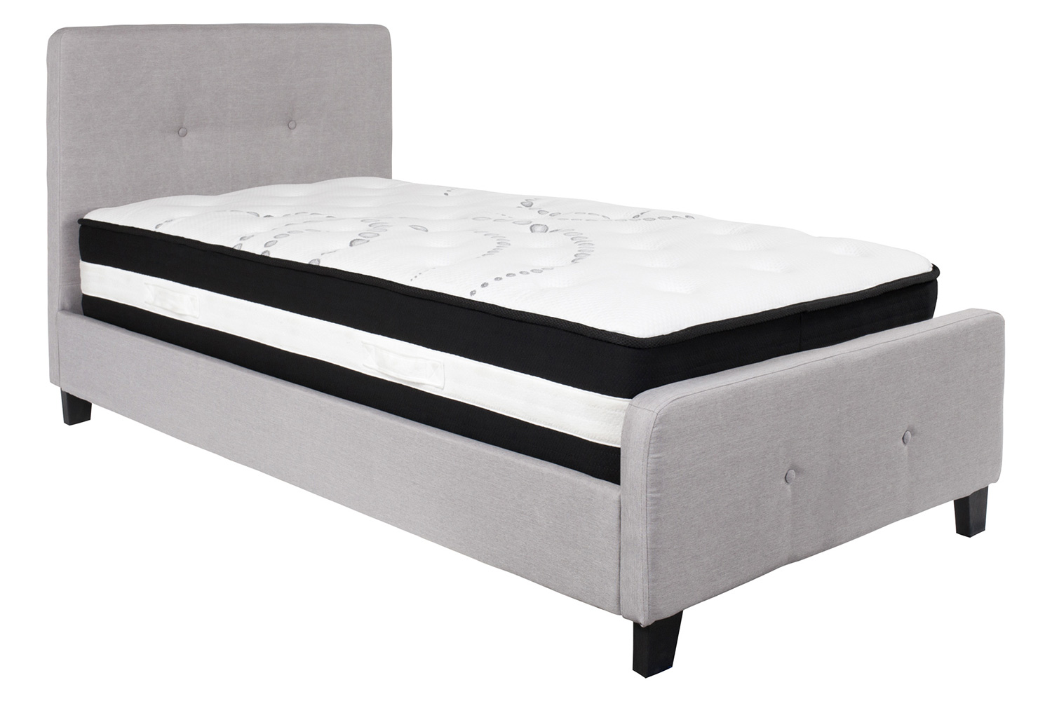 BLNK Tribeca Tufted Upholstered Platform Bed with Pocket Spring Mattress - Light Gray, Twin Size