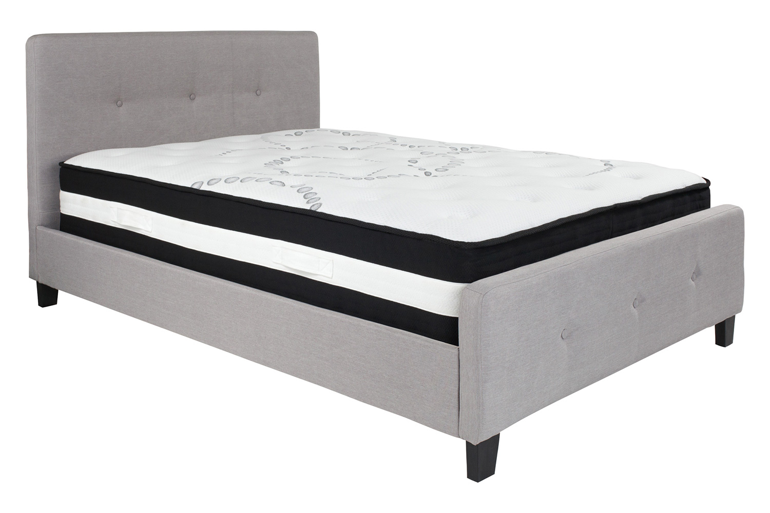 BLNK Tribeca Tufted Upholstered Platform Bed with Pocket Spring Mattress - Light Gray, Full Size