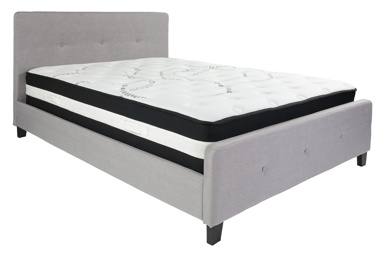 BLNK Tribeca Tufted Upholstered Platform Bed with Pocket Spring Mattress - Light Gray, Queen Size