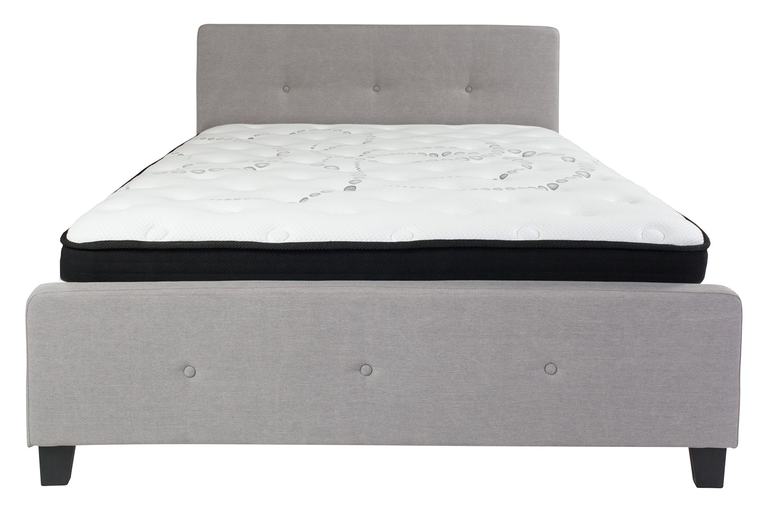 BLNK Tribeca Tufted Upholstered Platform Bed with Pocket Spring Mattress - Light Gray, Queen Size