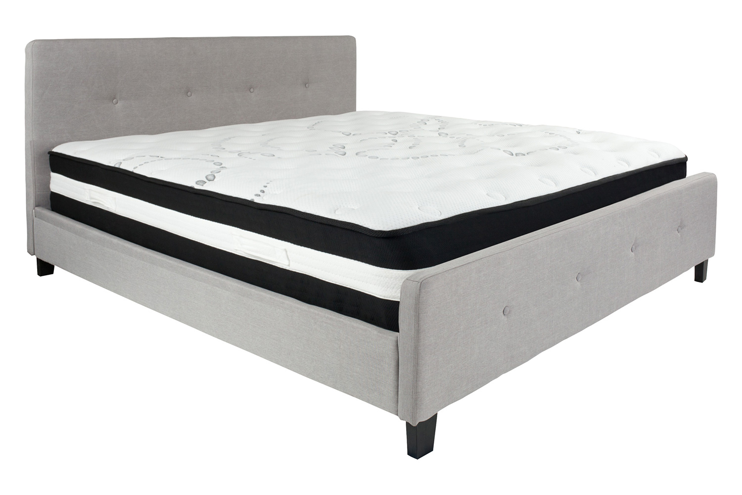 BLNK Tribeca Tufted Upholstered Platform Bed with Pocket Spring Mattress - Light Gray, King Size