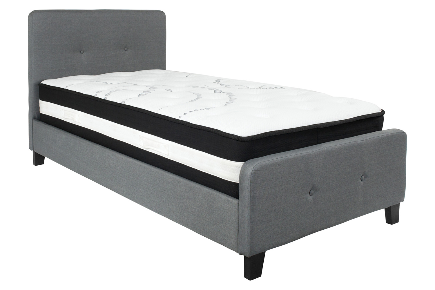 BLNK Tribeca Tufted Upholstered Platform Bed with Pocket Spring Mattress - Dark Gray, Twin Size