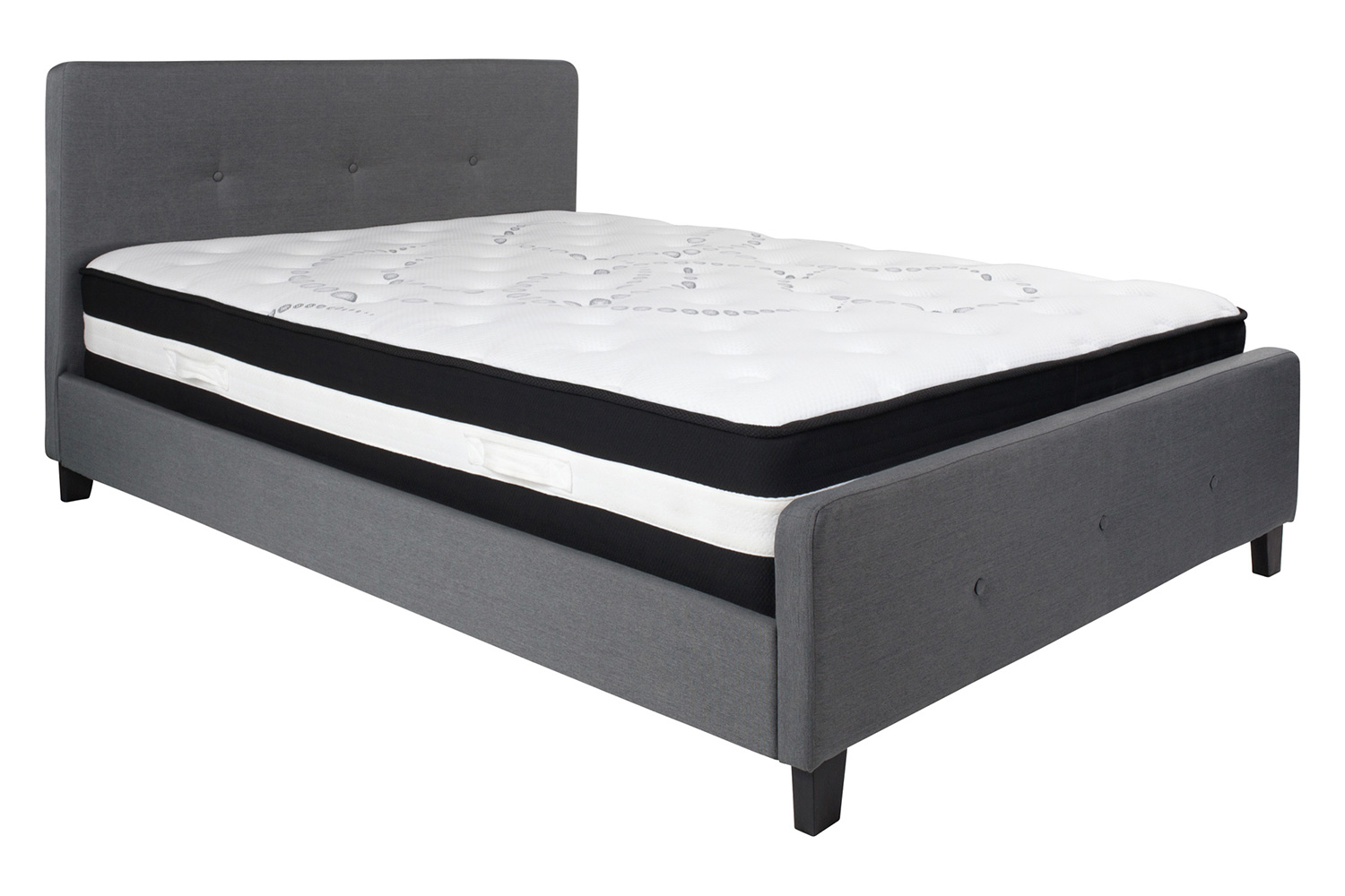 BLNK Tribeca Tufted Upholstered Platform Bed with Pocket Spring Mattress - Dark Gray, Queen Size