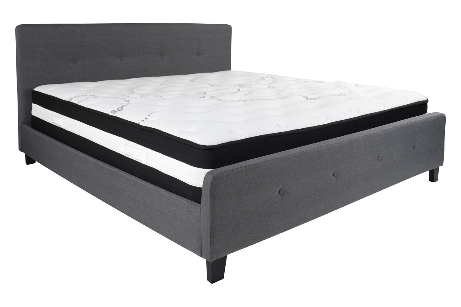 BLNK Tribeca Tufted Upholstered Platform Bed with Pocket Spring Mattress - Dark Gray, King Size