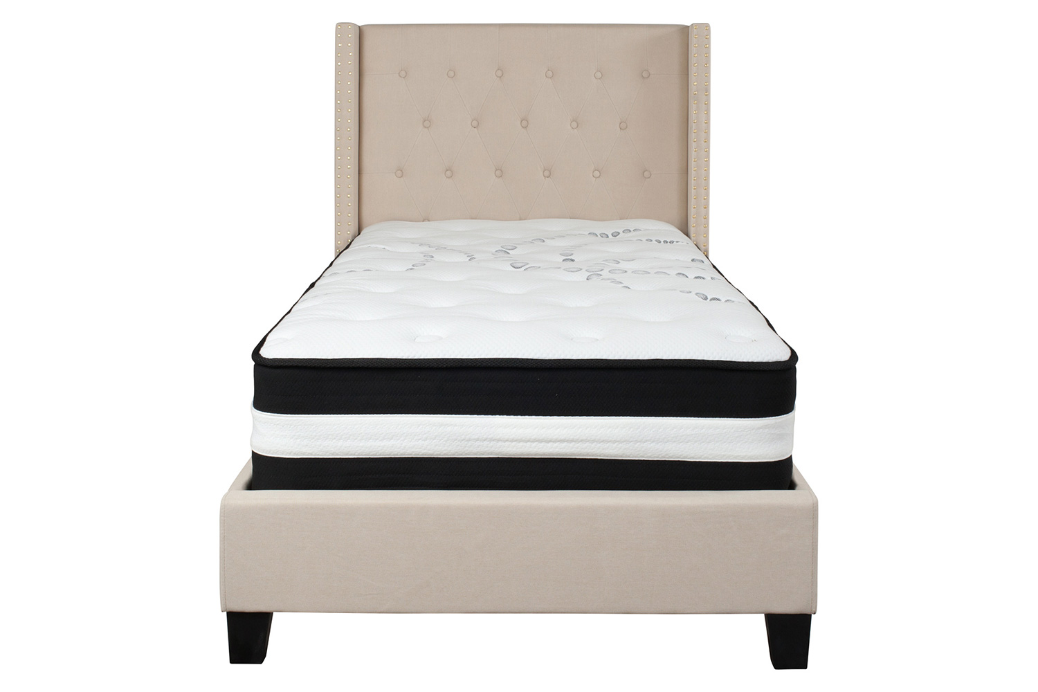 BLNK Riverdale Tufted Upholstered Platform Bed with Pocket Spring Mattress - Beige, Twin Size