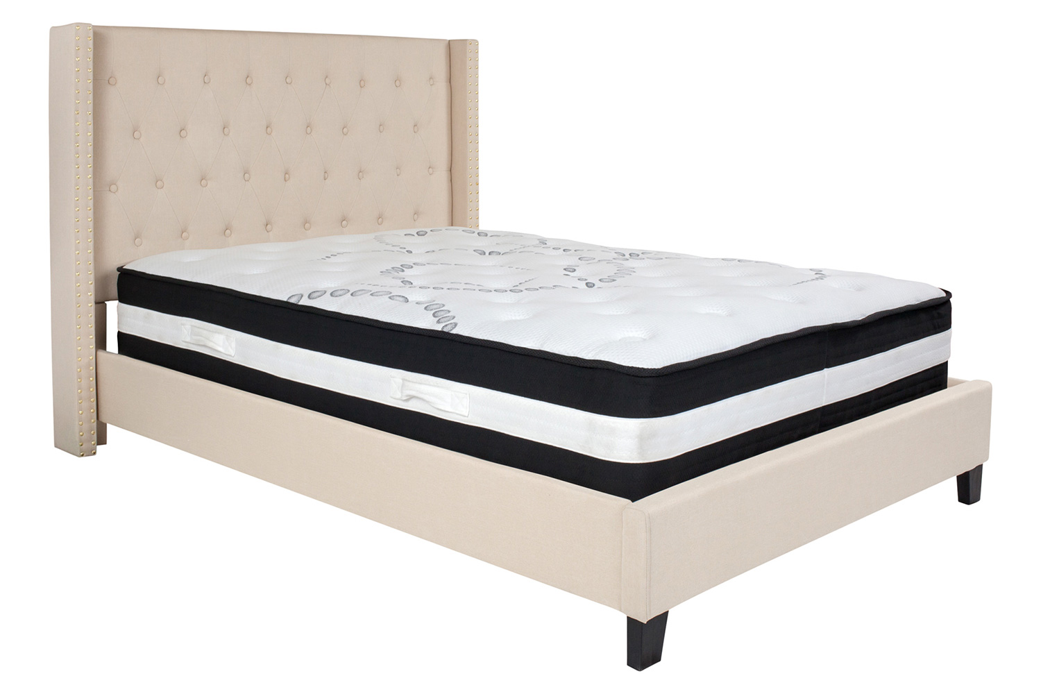 BLNK Riverdale Tufted Upholstered Platform Bed with Pocket Spring Mattress - Beige, Full Size