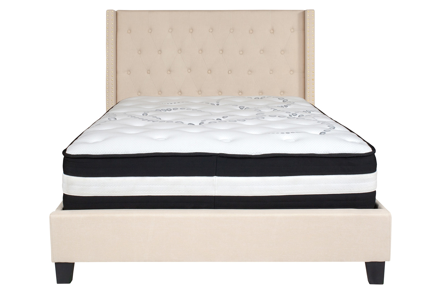 BLNK Riverdale Tufted Upholstered Platform Bed with Pocket Spring Mattress - Beige, Full Size