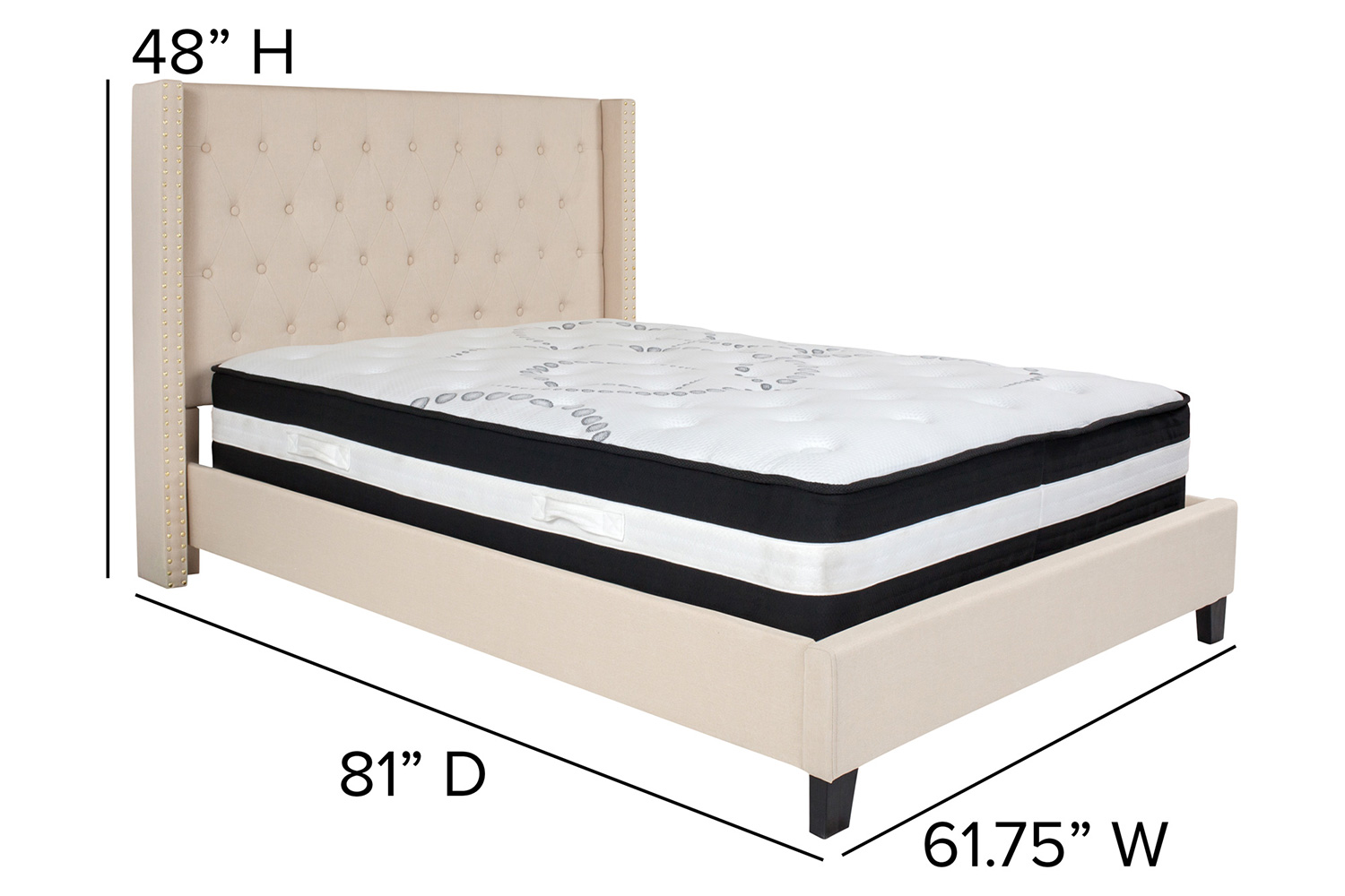 BLNK Riverdale Tufted Upholstered Platform Bed with Pocket Spring Mattress - Beige, Full Size