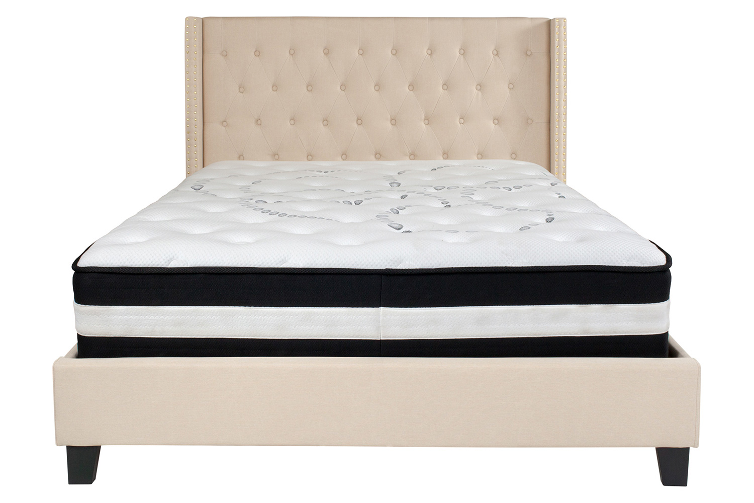 BLNK Riverdale Tufted Upholstered Platform Bed with Pocket Spring Mattress - Beige, Queen Size